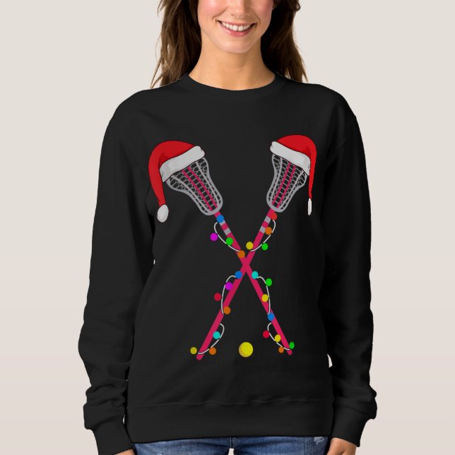 Sweatshirt Lacrosse Santa Hat Christmas Lights Funny Sport Xm (Devant)