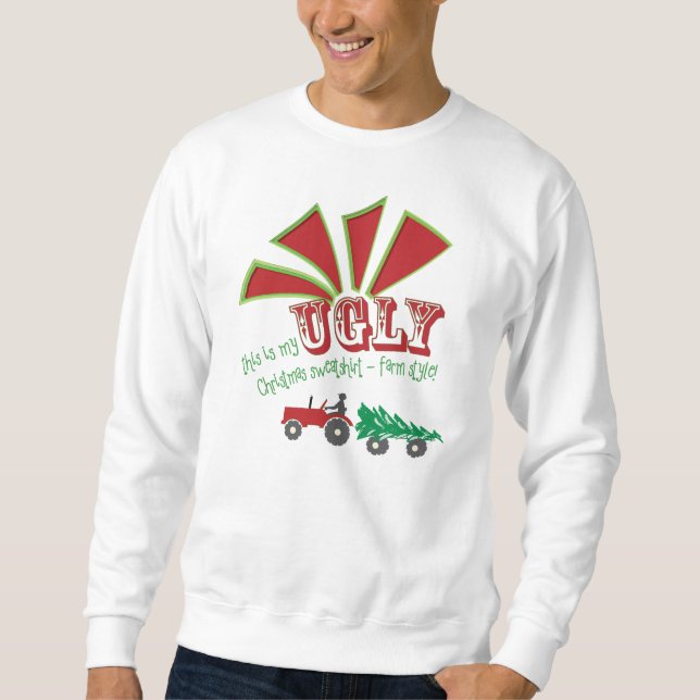 Sweatshirt laid de Noël de tracteur rouge ou vert (Devant)
