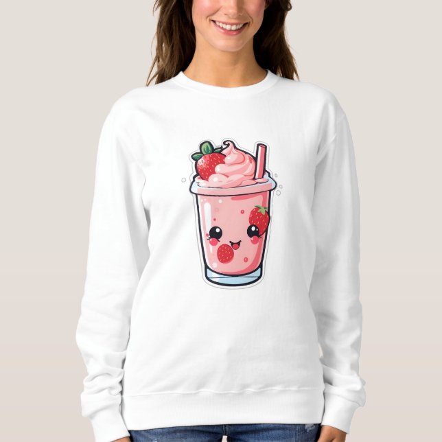 Sweatshirt lait de fraise kawaii mignon et beau (Devant)