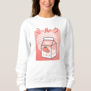 Sweatshirt Lait de pêche japonais rétro de la vache de Kawaii