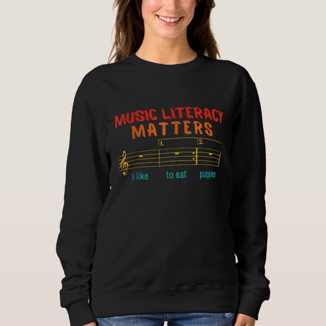 Sweatshirt L'alphabétisation musicale compte J'aime manger de (Devant)