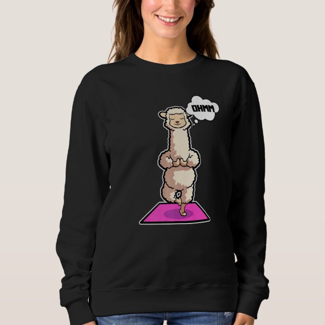 Sweatshirt Lama Alpaca Yoga Poses Sport Gymnastics Ohmmm Hear (Devant)