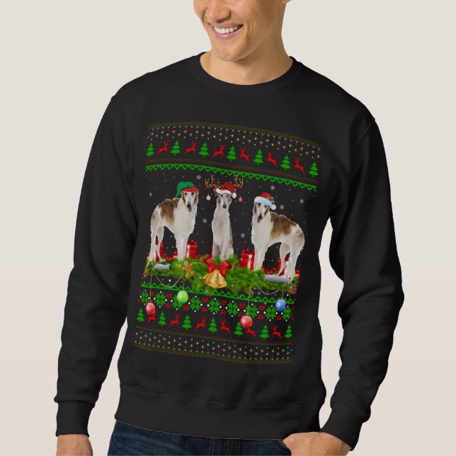 Sweatshirt L'Amoureux des chiens de Borzoi Xmas Éclairage Pèr (Devant)