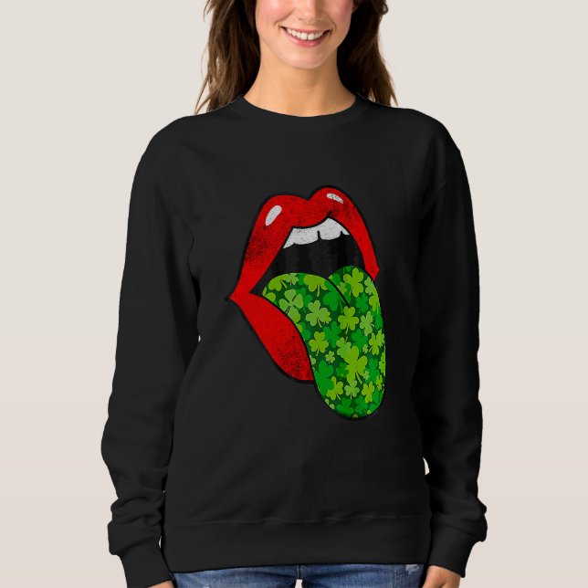 Sweatshirt Langue Shamrock des lèvres rouges St Patrick's Day (Devant)
