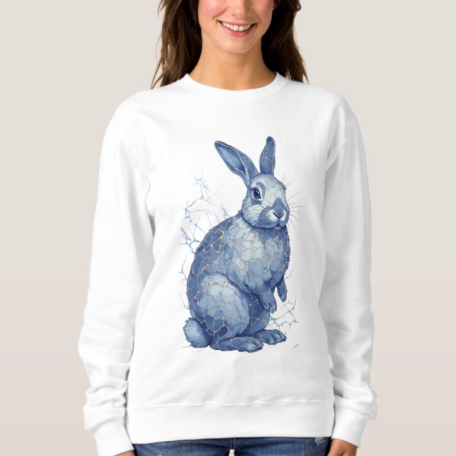 Sweatshirt Lapin Bleu Avec Fissures Kintsugi Dorées (Devant)