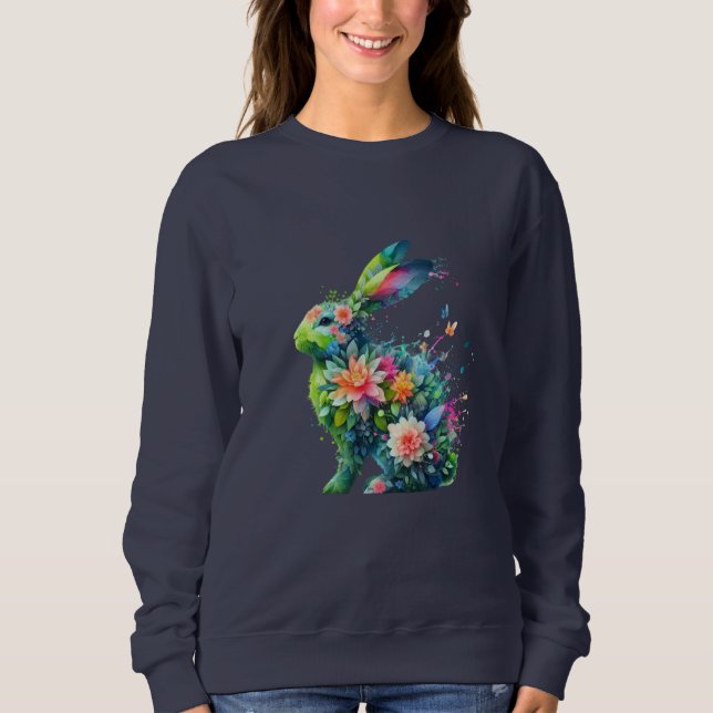 Sweatshirt Lapin de lapin de puissance de fleurs (Devant)