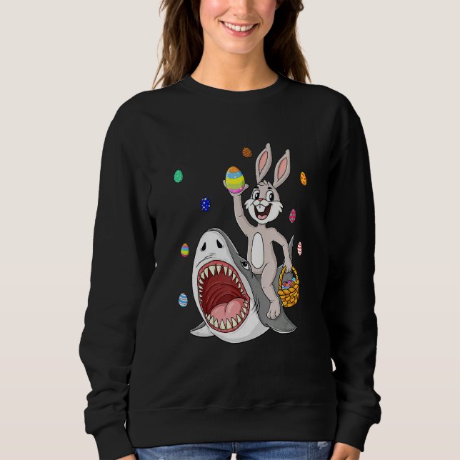 Sweatshirt Lapin de Pâques équitation Requin Drôle OEufs Pani (Devant)