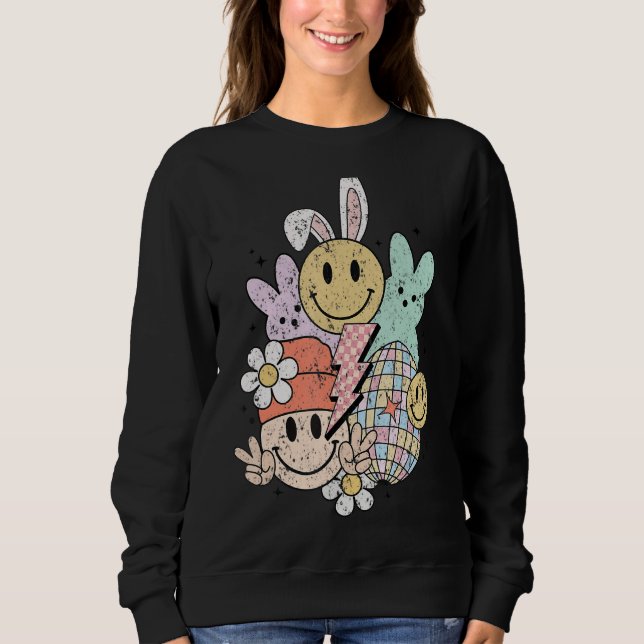 Sweatshirt Lapin de Pâques mignon groovy sourire visage Joyeu (Devant)