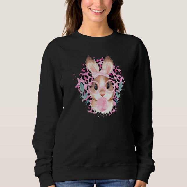 Sweatshirt Lapin de Pâques portant des lunettes Leopard rose  (Devant)