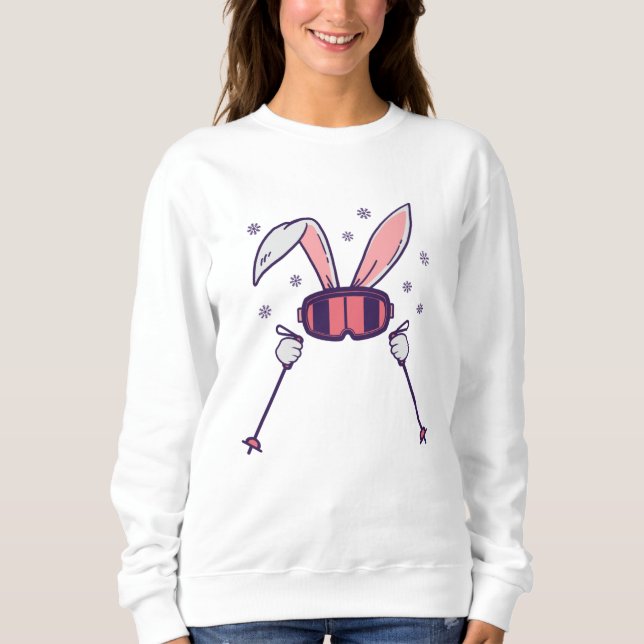 Sweatshirt Lapin de ski avec bâtons de ski et lunettes de ski (Devant)