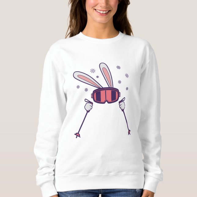 Sweatshirt Lapin de ski avec bâtons de ski et lunettes de ski (Devant)
