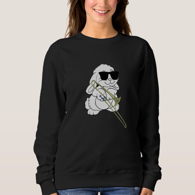 Sweatshirt Lapin Portant Des Lunettes De Soleil Jouant Trombo (Devant)