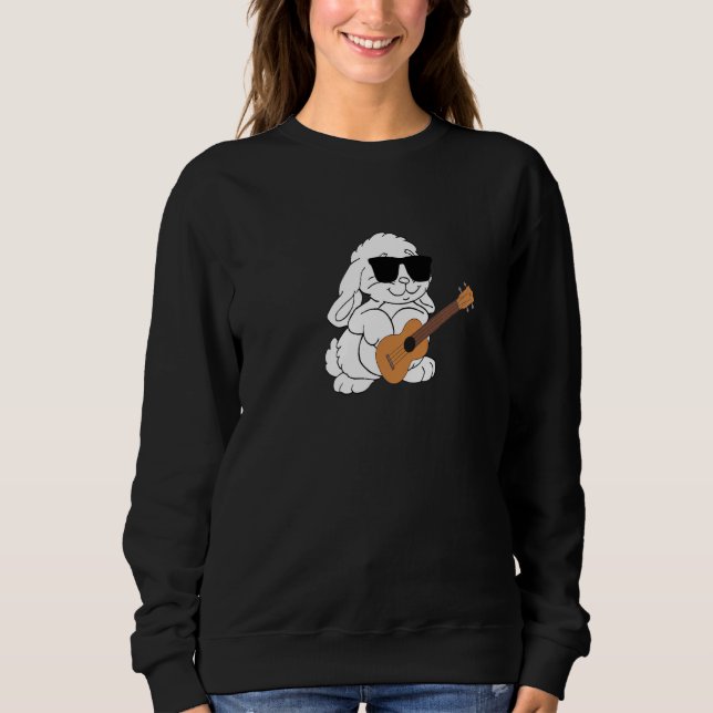 Sweatshirt Lapin Portant des lunettes de soleil Jouer Ukulele (Devant)