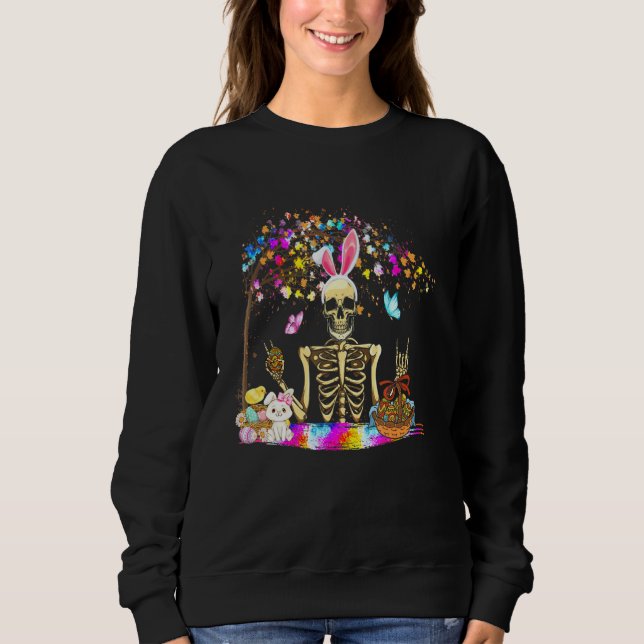Sweatshirt Lapin Skeleton mignonne Lapin Chick Eggs Panier He (Devant)