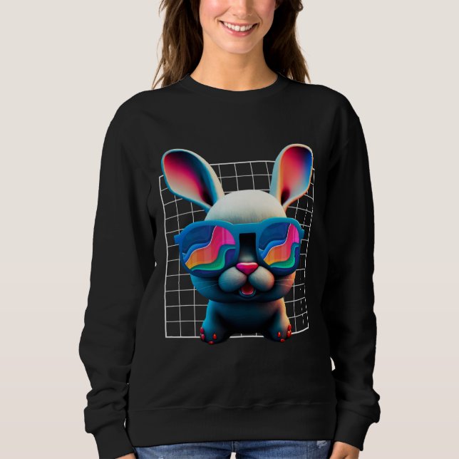Sweatshirt Lapin visage Lapin de Pâques cool avec lunettes Pâ (Devant)