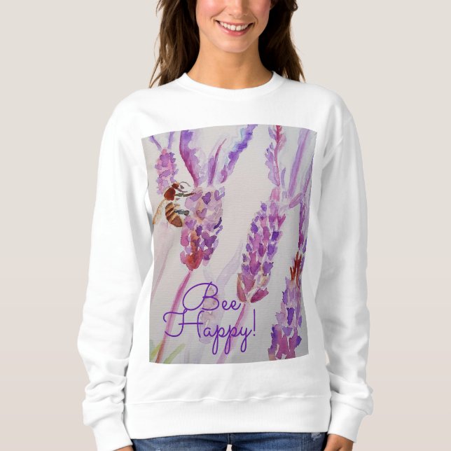 Sweatshirt Lavande Bee Happy Herb Aquarelle Flower (Devant)