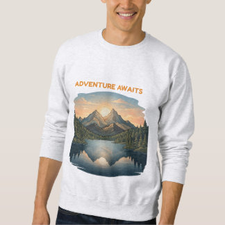 Sweatshirt L'aventure Attend Lac de Montagne Coucher de Solei