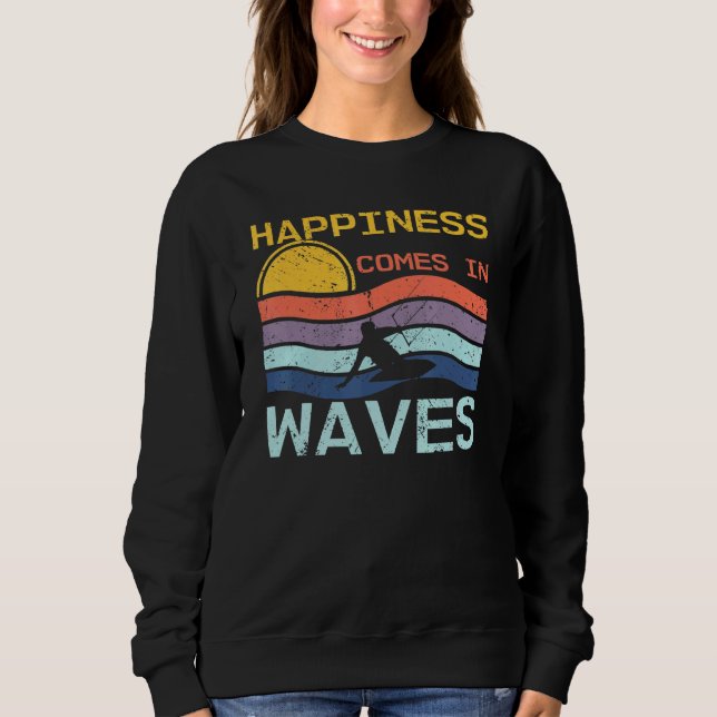 Sweatshirt Le Bonheur Vient Dans Vagues Cool Rétro Kitesurfer (Devant)