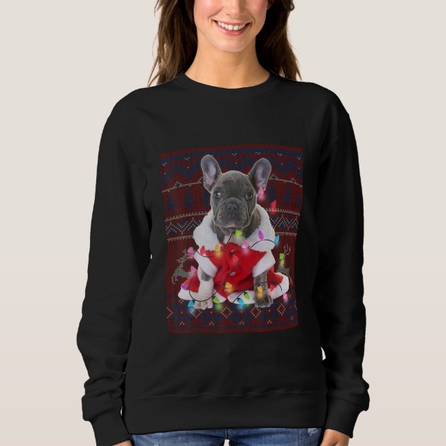 Sweatshirt Le chien de Noël des Bulgares français éclaire un  (Devant)