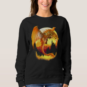 Sweatshirt Le Dragon D'Imaginaire En Or Volant Avec Le Feu