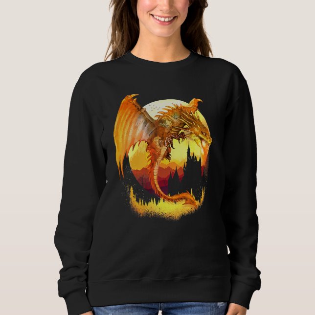 Sweatshirt Le Dragon D'Imaginaire En Or Volant Avec Le Feu (Devant)