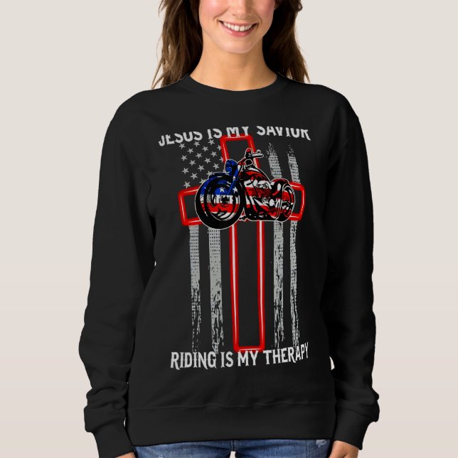 Sweatshirt Le Drapeau Américain Jésus Est Mon Sauveur Riding  (Devant)