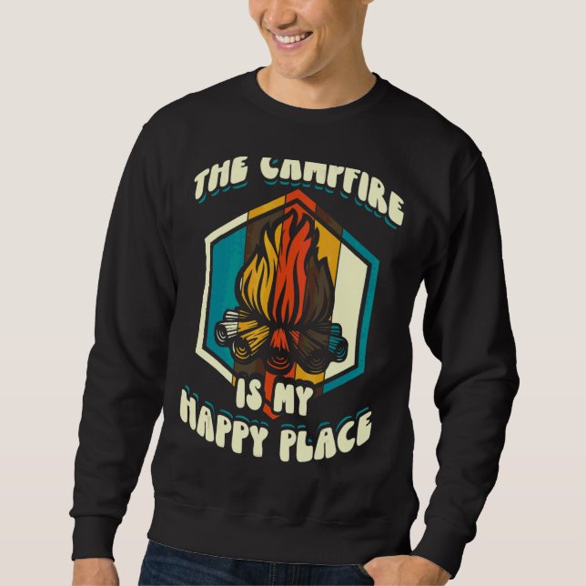 Sweatshirt Le Feu De Camping Est Mon Endroit Heureux Camping  (Devant)