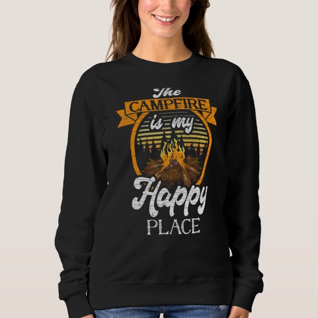 Sweatshirt Le Feu De Camping Est Mon Endroit Heureux Camping  (Devant)