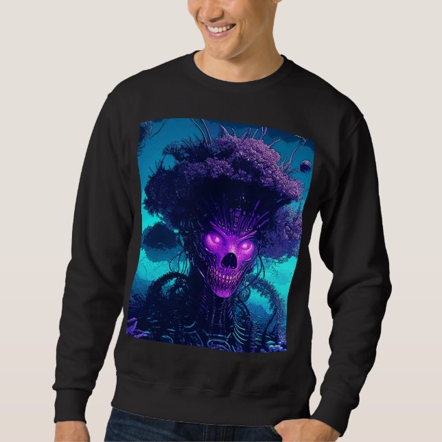 Sweatshirt Le monstre du cyber-arbre dans le noir (Devant)