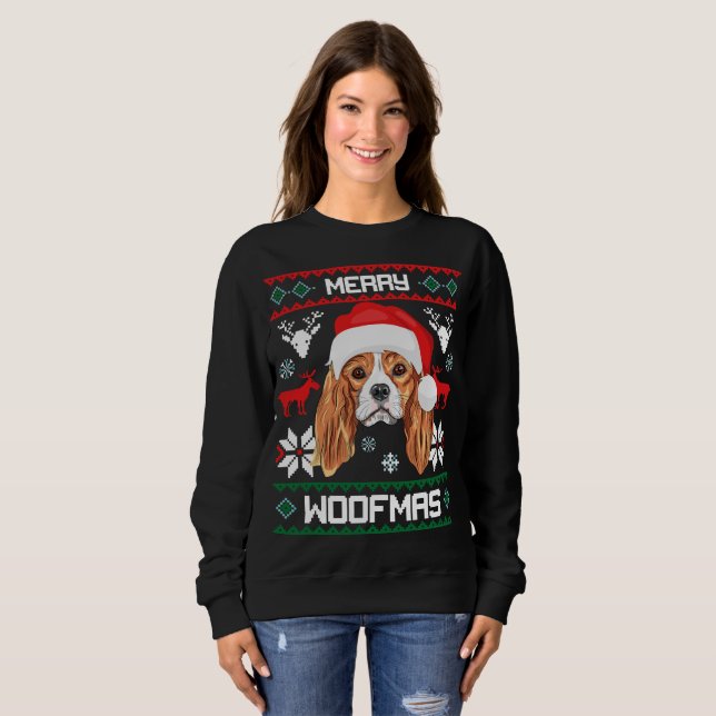 Sweatshirt Le Roi Cavalier Charles Spaniel Merry Woofmas (Devant entier)