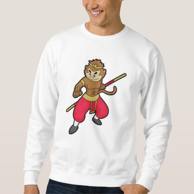Sweatshirt Le singe comme guerrier avec le personnel et le ba (Devant)