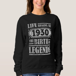 Sweatshirt Légende Né en 1930 Cadeau d'anniversaire Rétro Vin