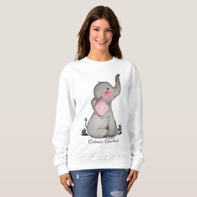 Sweatshirt L'éléphant mignon de bébé d'aquarelle avec (Devant entier)