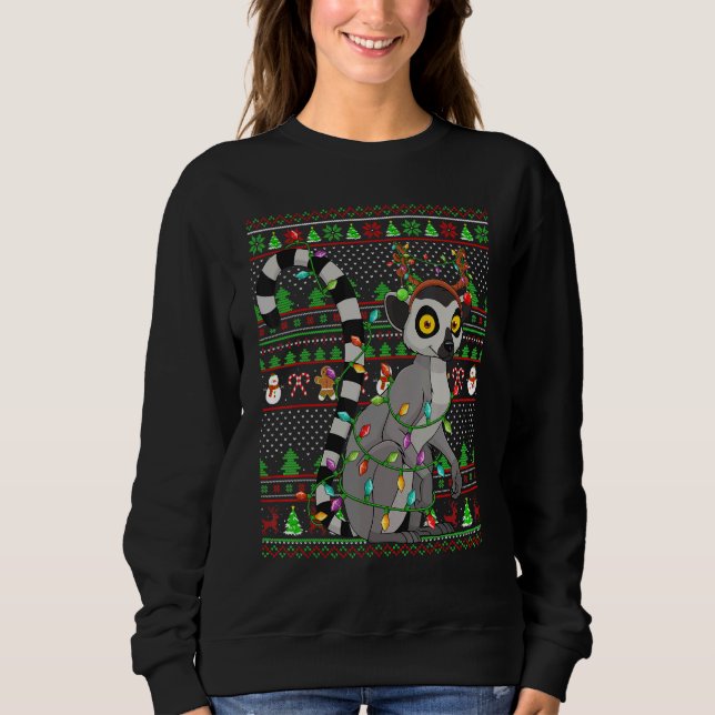 Sweatshirt Lémurien de Noël avec éclairage de style pull de N (Devant)