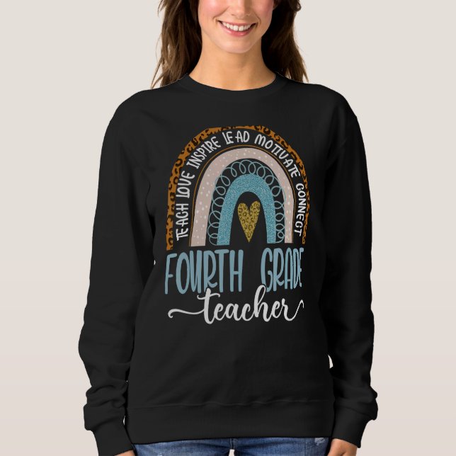 Sweatshirt Leopard Boho, enseignant de quatrième année Arc-en (Devant)