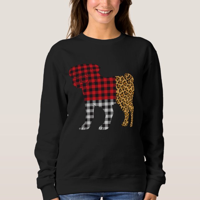 Sweatshirt Leopard Buffalo Plaid Pug Dog  Valentine s day (Devant)