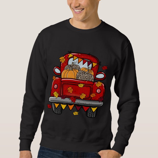 Sweatshirt Leopard Citrouille Camion d'Érable feuilles Bonjou (Devant)