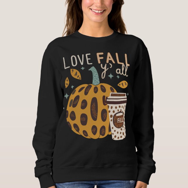Sweatshirt Leopard Citrouille et Coffee Love Fall Ya'll (Devant)