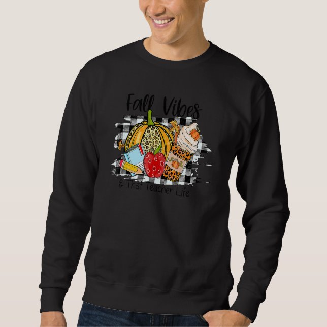 Sweatshirt Leopard Fall Autumn Vibes Thankful Teacher Life Th (Devant)
