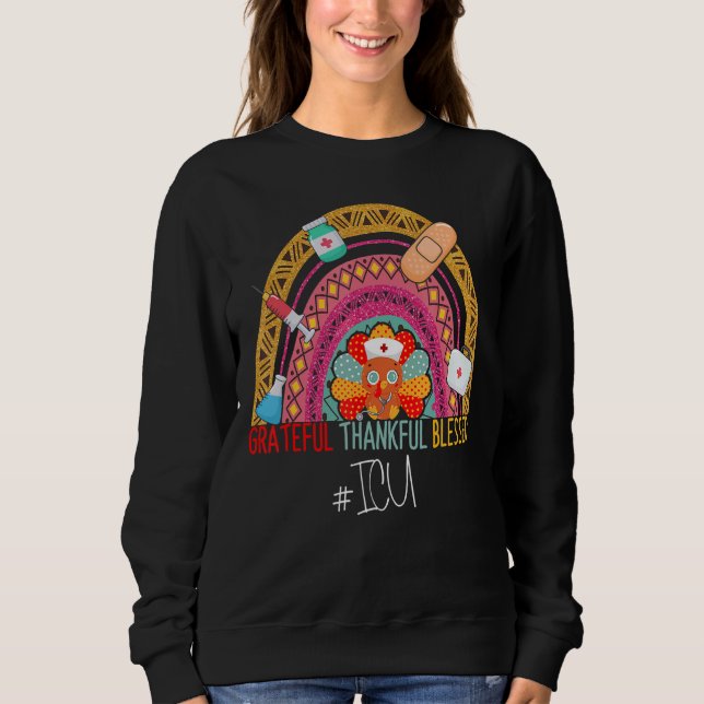 Sweatshirt Leopard Grateful ICU Thanksgiving Rainbow (Devant)