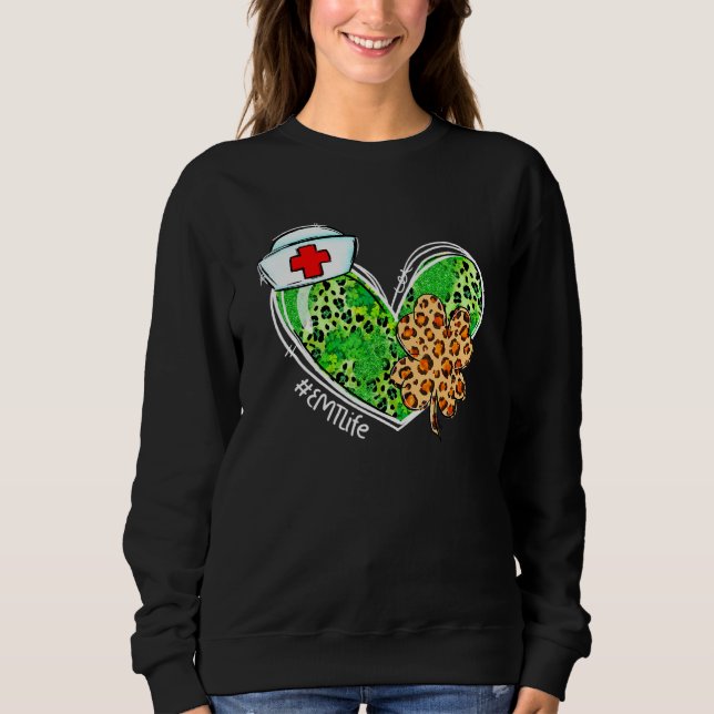 Sweatshirt Leopard Heart Shamrock Emt Life Nurse St patrick (Devant)