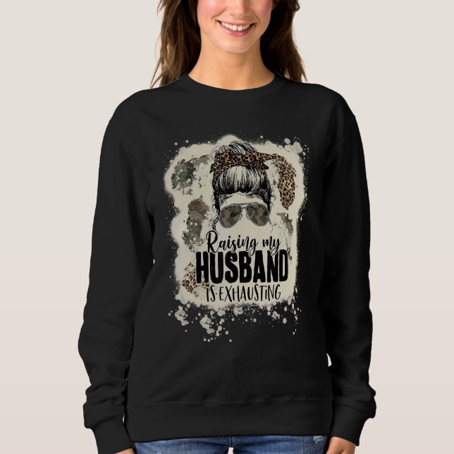 Sweatshirt Leopard Messy Bun Bleached Élever Mon Mari Est E (Devant)