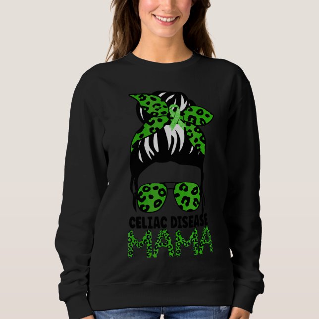 Sweatshirt Leopard Messy Cheveux Bun Céliaque Sensibilisation (Devant)