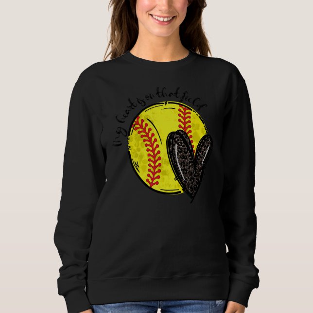 Sweatshirt Leopard Mon Coeur Est Sur Ce Terrain Softball Coeu (Devant)