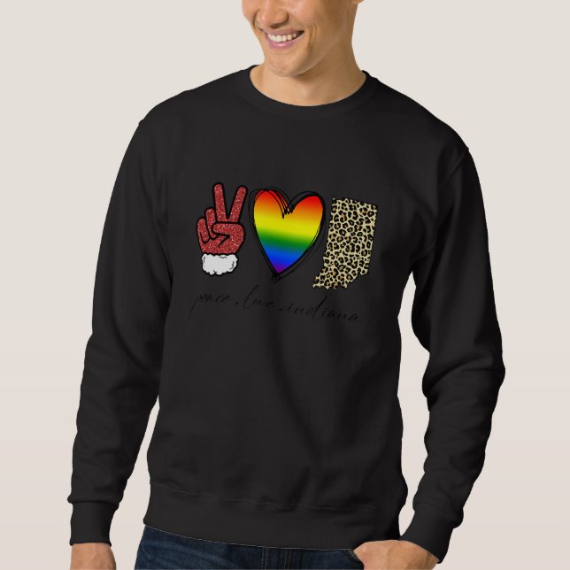 Sweatshirt Leopard Peace Love Indiana Heart Lgbt Pride Christ (Devant)