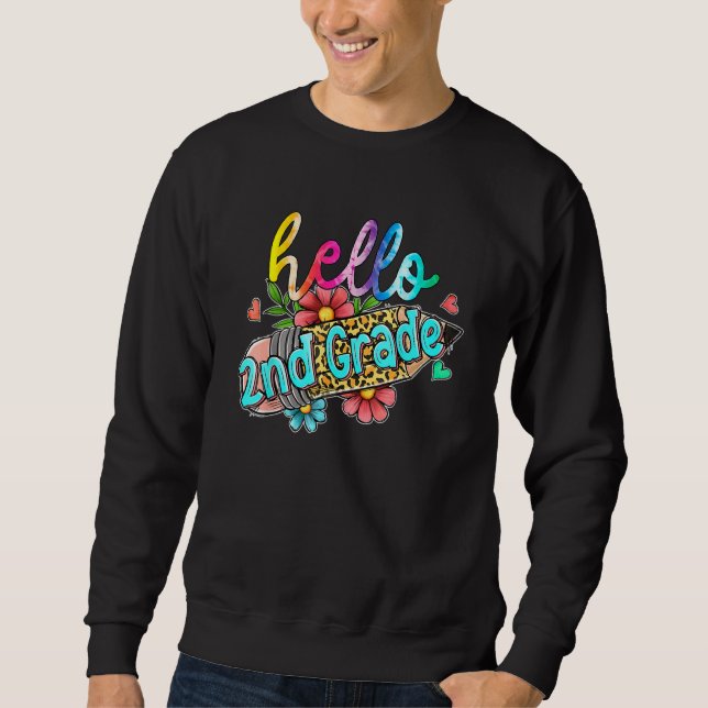 Sweatshirt Leopard Pencil Hello 2nd Grade Back To School Kids (Devant)
