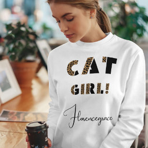 Sweatshirt Léopard Personnalisé Élégant Fille au Chat Sauvage