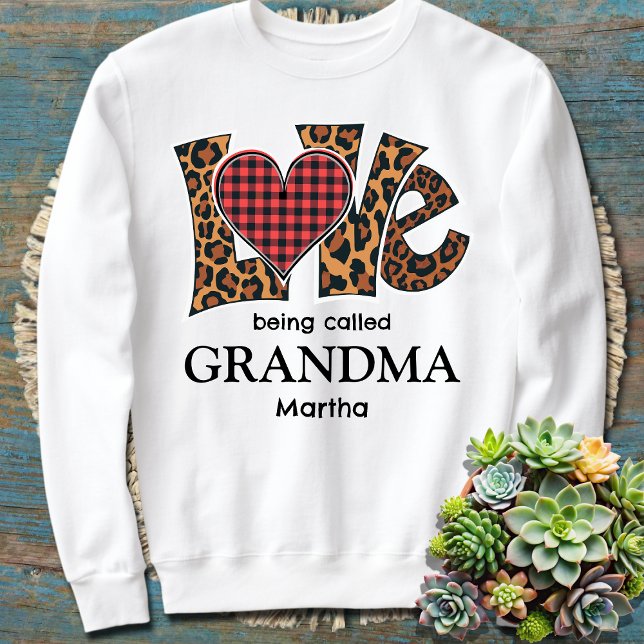 Sweatshirt Leopard Plaid Amour Être Appelé Grand-mère (Créateur téléchargé)
