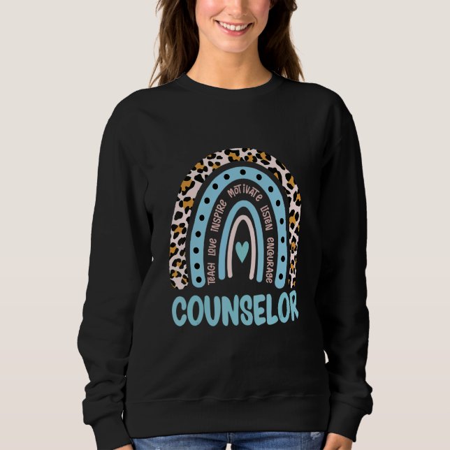 Sweatshirt Leopard Rainbow Back To School Rainbow Counselor L (Devant)