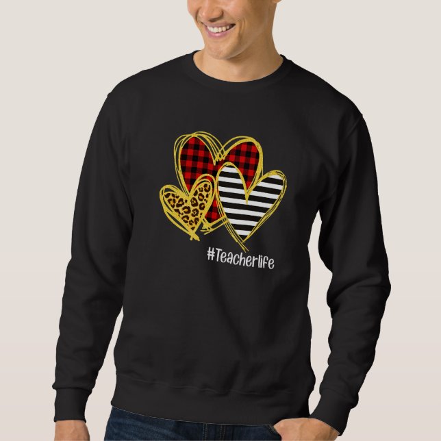 Sweatshirt Leopard Red Plaid Striped Hearts Teacher Life Vale (Devant)
